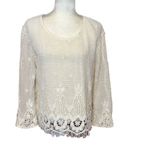 BKE Gimmicks Ivory Cotton Crochet Blouse L